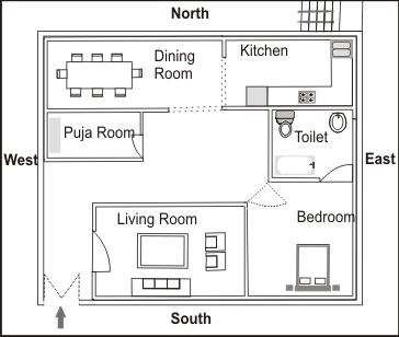 Vastu based living and kitchen area layout plan