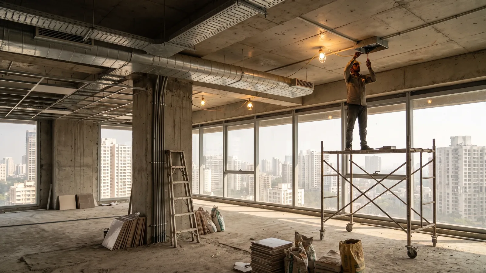 Commercial interior contractor civil and MEP work at site, Mumbai MMR