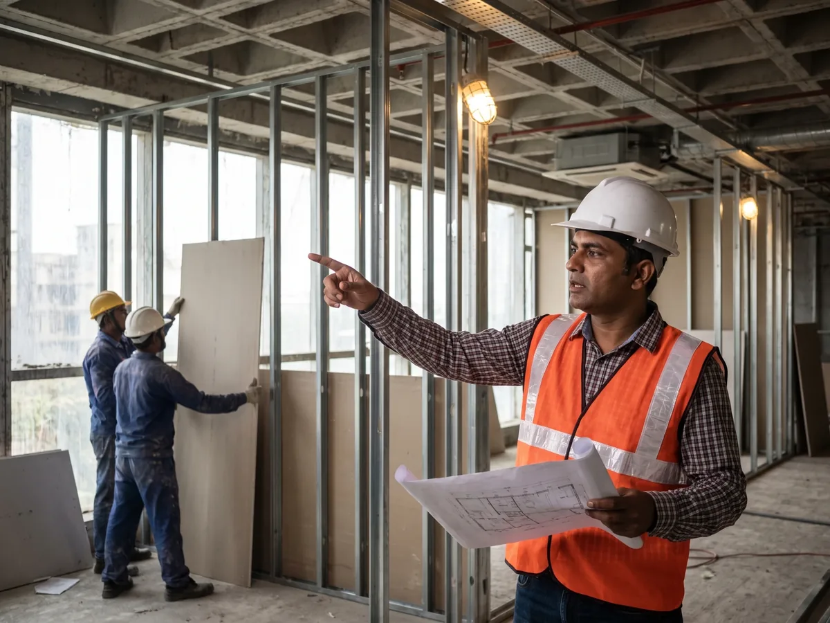Commercial interior contractor supervising office fit-out execution in Mumbai