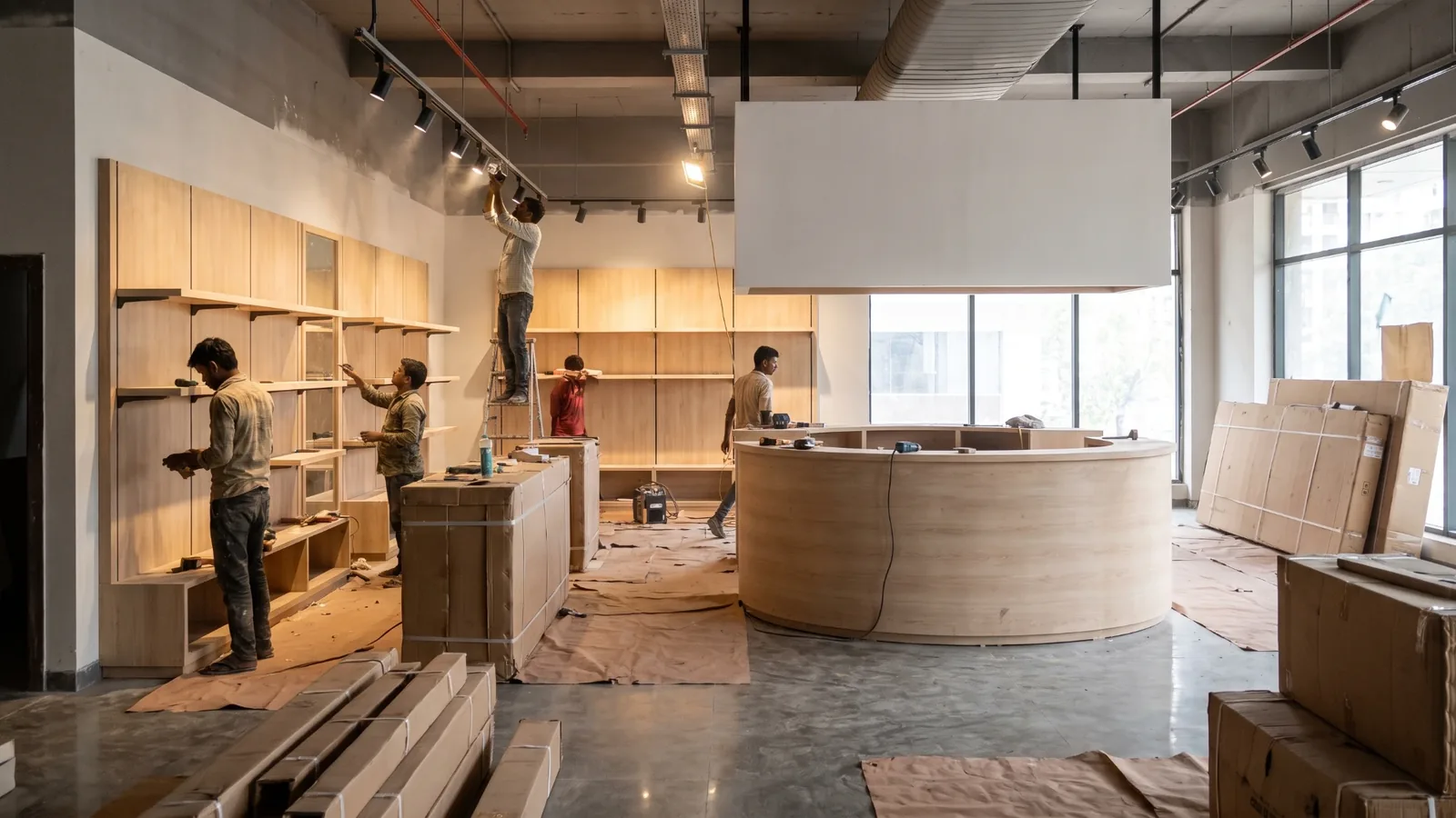 Retail store interior fit-out execution by commercial contractor