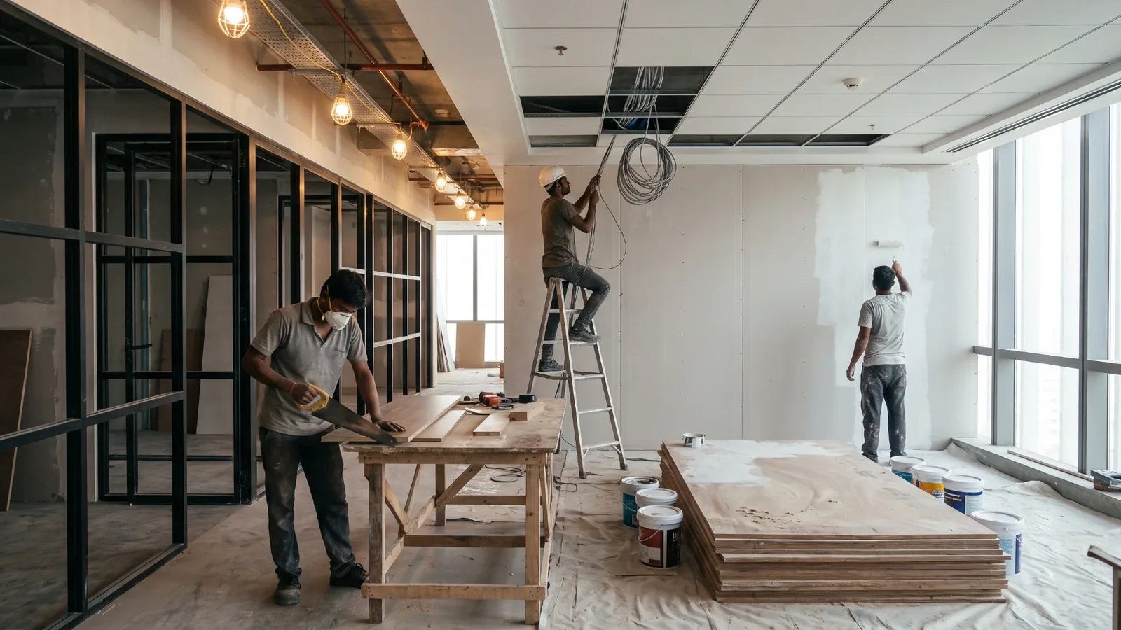 Commercial turnkey interior contractor site work in progress, Mumbai