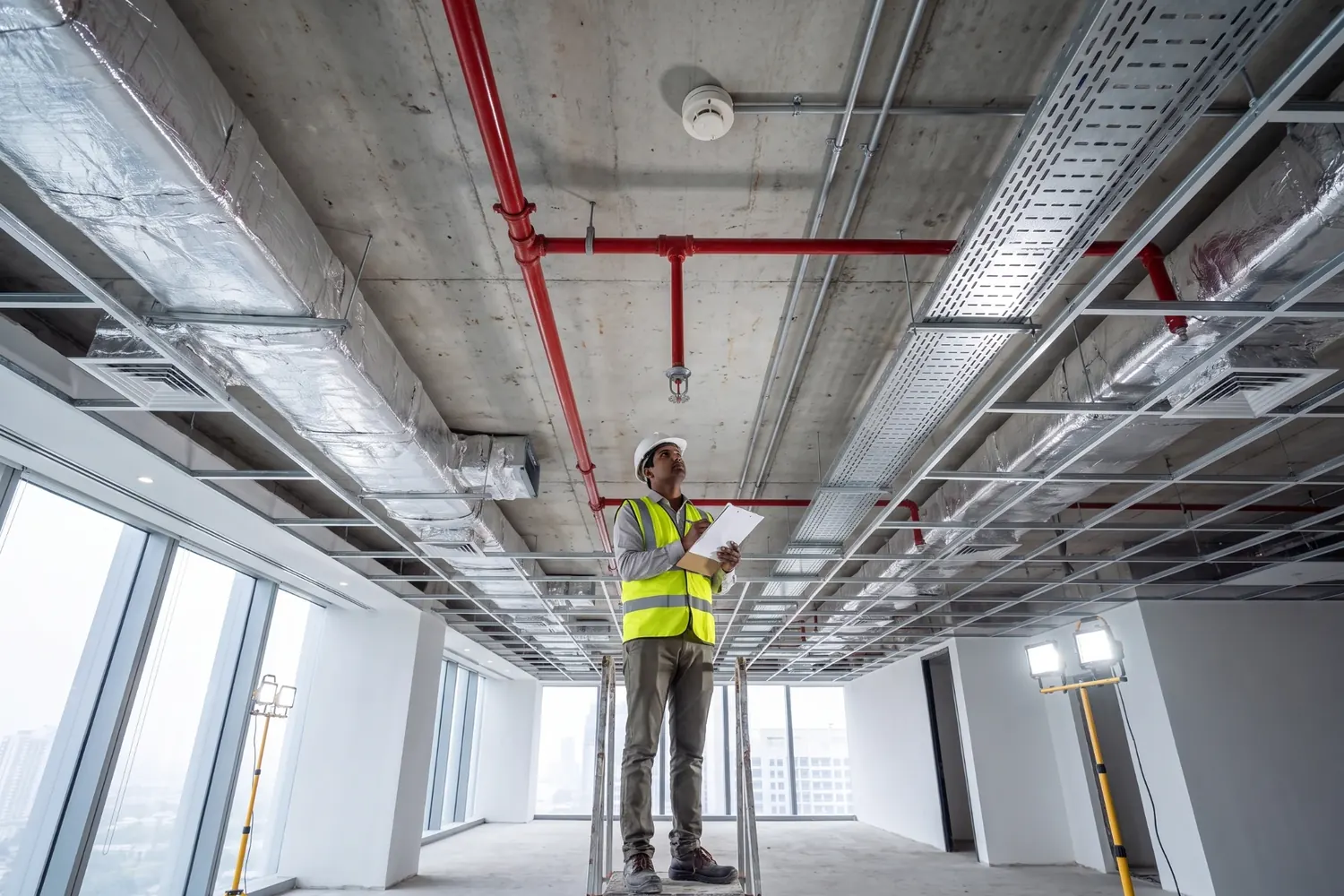 Fire safety and MEP compliance check during interior execution, before the false ceiling is closed